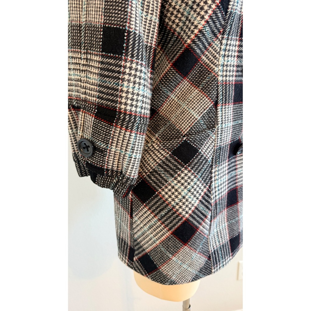 Guess Jeans Plaid Wool Blend Coat Womens L Black White Red Preppy Academia - Picture 7 of 16